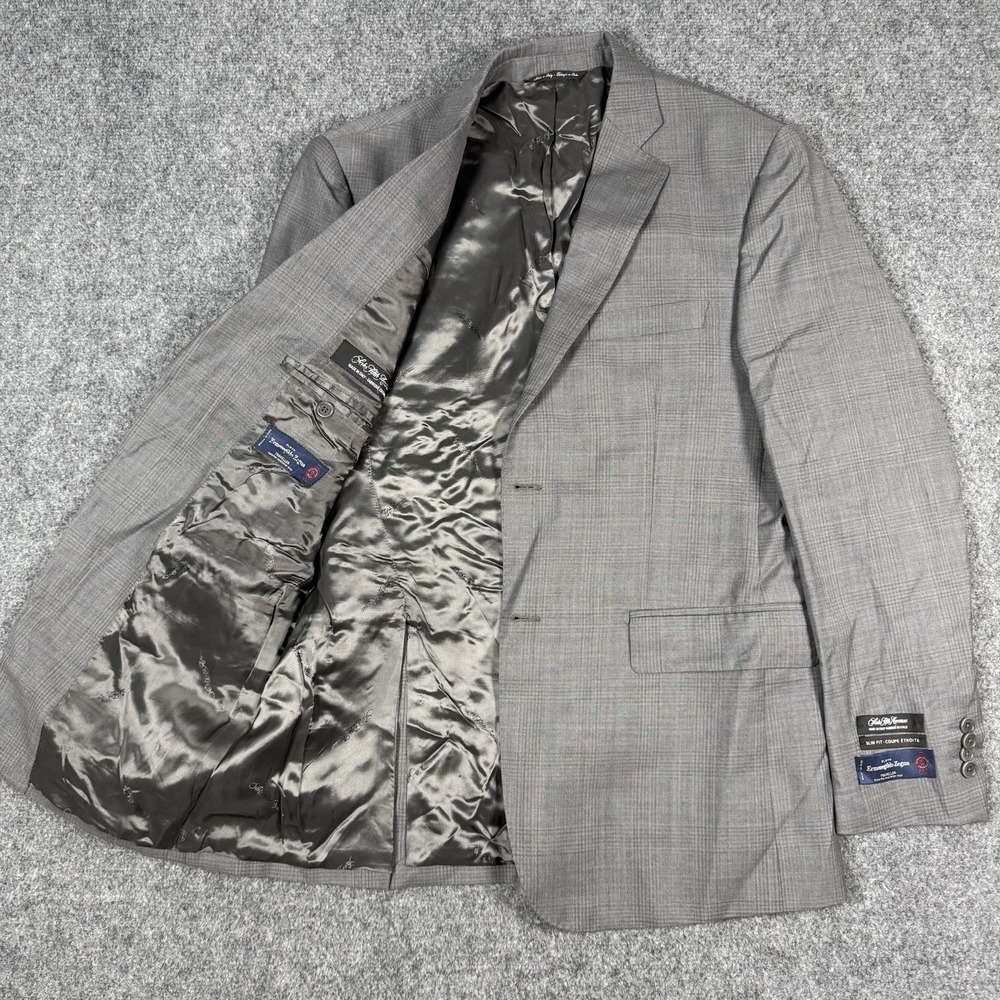 🏷️ Saks Fifth Avenue Ermenegildo Zegna Mens 40R Slim Fit Wool Suit Jacket Gray